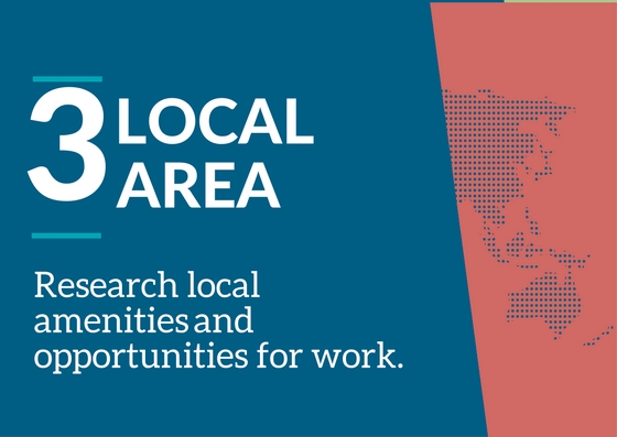 Research local amenities and opportunities for work.
