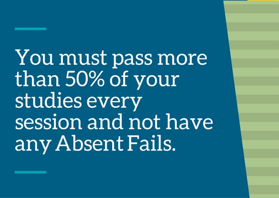 You must pass more than 50% of your study in every session and not have any absence fails.