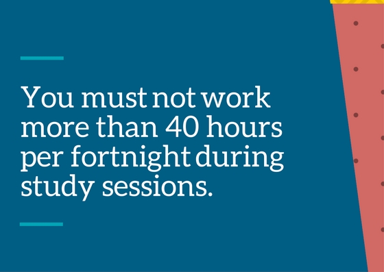 You must not work more than 40 hours per fortnight unless during study breaks.