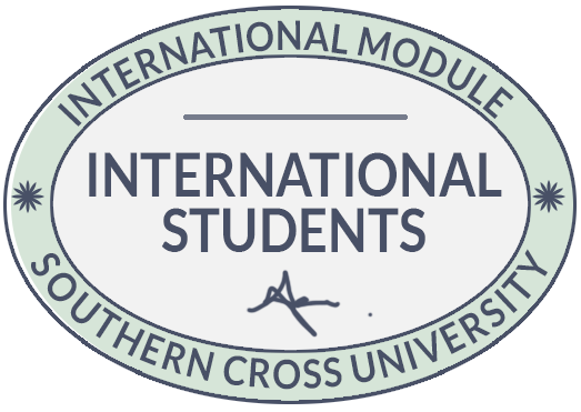 Button designed to look like a visa stamp for International Student Essentials module